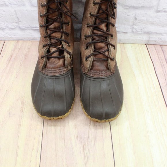 LL Bean Brown Leather Mid Calf Lace Up Unlined Hunting Duck Boots Size 6 M - Picture 5 of 8